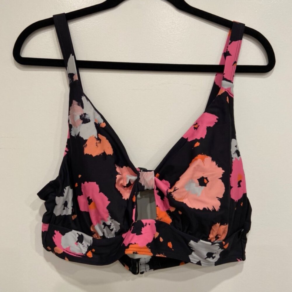 City Chic Black Floral Bikini Top & Bottom Size 18W - NWT